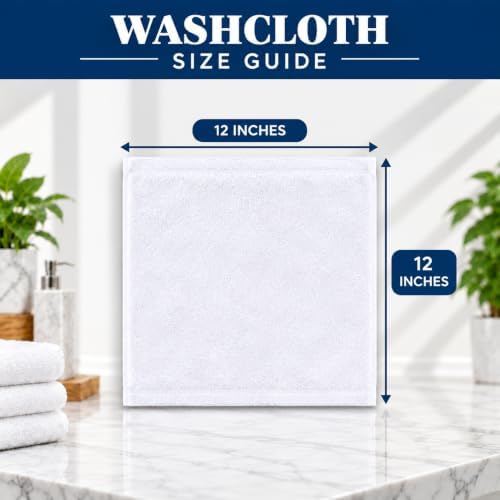 EcoLaire Washcloths Set of 60 (12x12 inches) White Premium Cotton