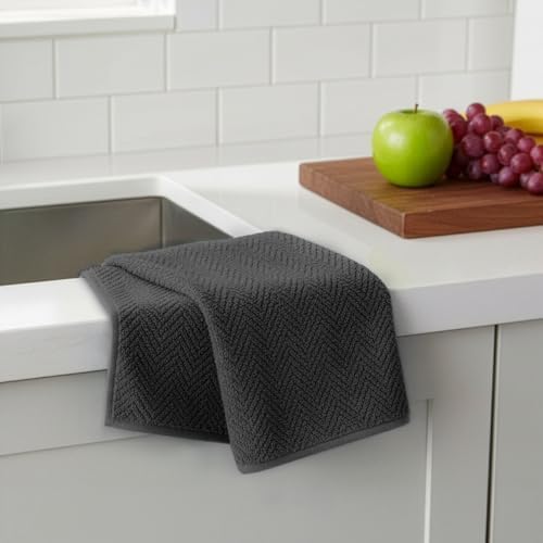 DecorRack 100% Cotton Kitchen Towels 15x25 in, 400 GSM, Gray