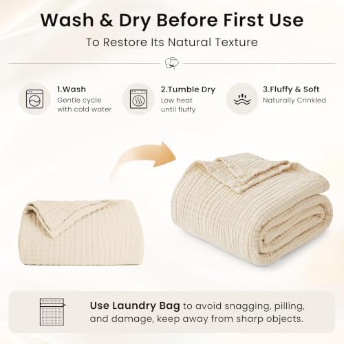 Love's cabin 100% Cotton Muslin Blanket California King, Beige
