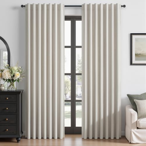 Short Linen Blackout Curtains for Bedroom 63 Inch Length 2 Panels