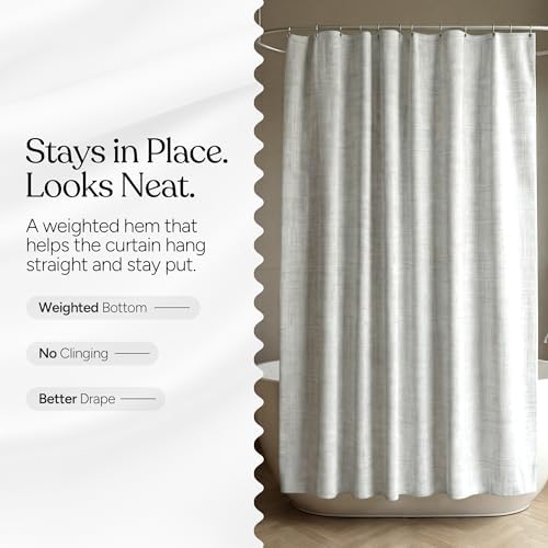 Grey Linen Look Shower Curtain | 230 GSM Heavyweight Textured Fabric