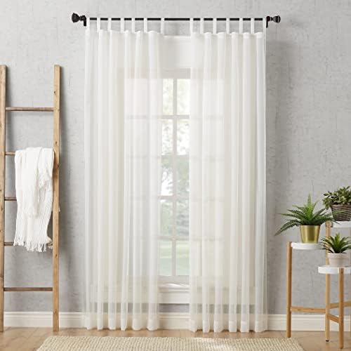 No. 918 Emily Sheer Voile Tab Top Curtain Panel, 59" x 84", Eggshell