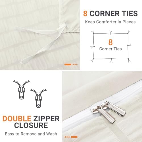 HYMOKEGE Duvet Cover Twin Size, Seersucker Bedding Set, 2 Pieces