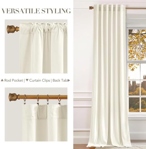 NICETOWN Ivory White Velvet Curtains 108'' Length 2 Panels, Living