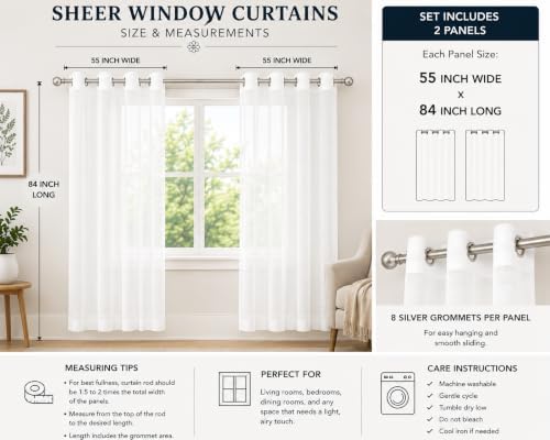 Sand Taupe Sheer Curtains 84 Inch 2 Panels with Chrome Silver
