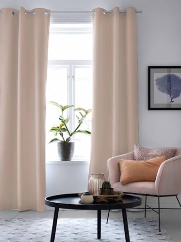 Warm Beige Window Curtains with Grommets Kitchen Drapes, Solid Color