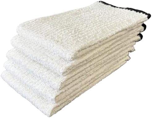 5 Pack, 100% Cotton White Ribbed Terry Bar Mop with Black Boarder for