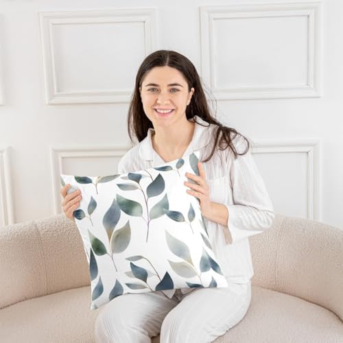 Set of 2 Leaves Throw Pillow Covers 22x22 Spring Botanical Pillow