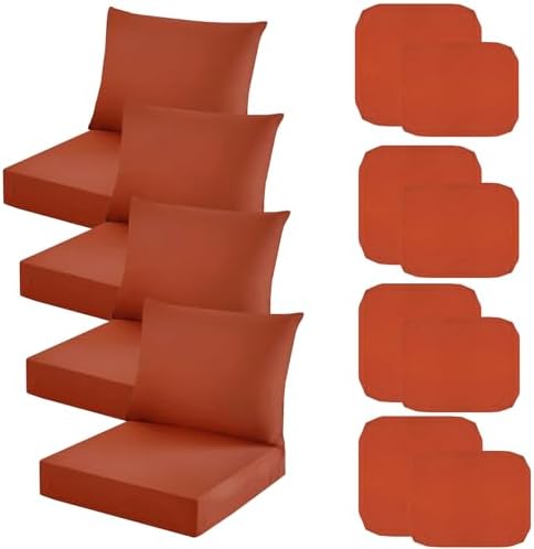 Outdoor Seat Cushion Cover Set of 4, 24 x 24 x 4 Inch, Spice