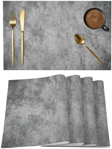 Grey Vintage Placemats Set of 8, Cotton Linen Fabric Place Mats