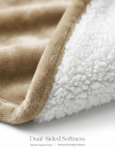 Utopia Bedding Reversible Plush Sherpa Blanket King Size Camel, 90x102