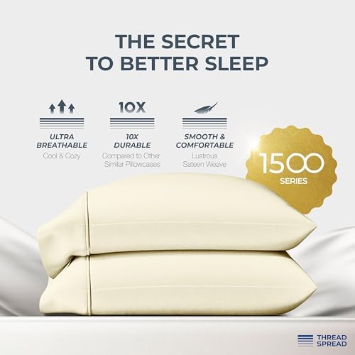 THREAD SPREAD 100% Egyptian Cotton Pillow Cases Queen Size Set of 4