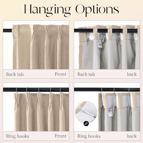 Etherealveil 100% Blackout Pinch Pleated Linen Curtains 2 Panels
