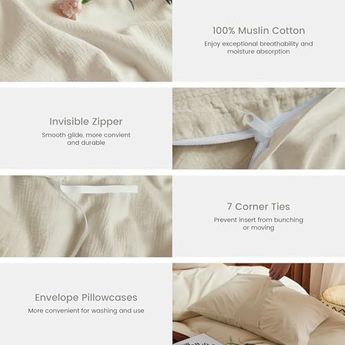 Simple&Opulence Muslin Duvet Cover Set, 100% Washed Cotton Cooling