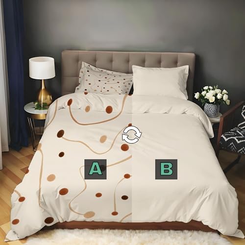 Beige Duvet Cover King Size Set - Soft Bedding withAbstract line and