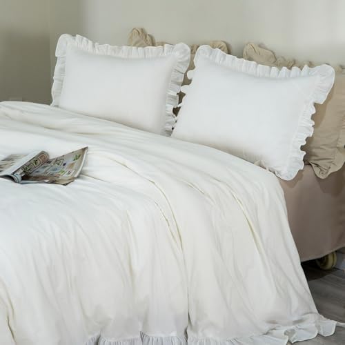 GLORY SEASON 100% Cotton Duvet Cover Set with Ruffle Edge Natural