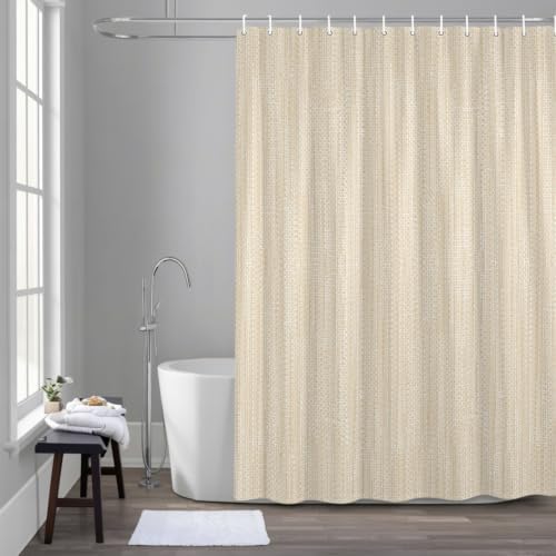 QueenKer Beige Linen Texture Shower Curtain Vintage Solid Color
