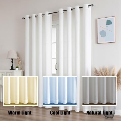 Flyfun Lightweight Linen Curtains 63 Inch Long 2 Panels - Semi Sheer