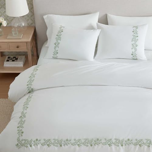 Martha Stewart - Queen Duvet Cover Set with Shams, Cotton Percale