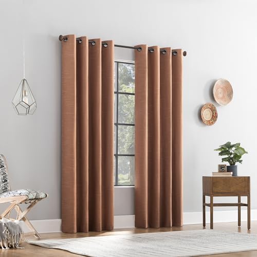 Archaeo Textured Linen Blend Grommet Top Curtain, 50" x 84", Pecan