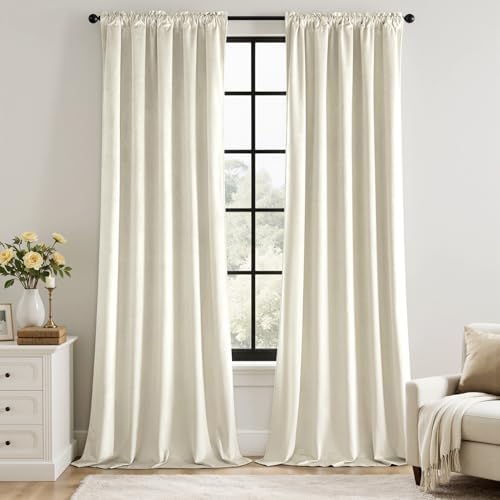 MIULEE Ivory Velvet Blackout Curtains 108 Inch Long 2 Panels, W40 x