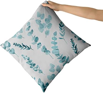 Teal Leaf Throw Pillow Coveras 20X20 Inch Spring Watercolor Eucalyptus