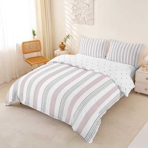 Feelyou Gray Stripes Duvet Cover King Size Boys Girls Geometric