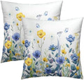Imiss Blue Yellow Floral Throw Pillow Cover Set of 2, 20x20 Inch Poppy