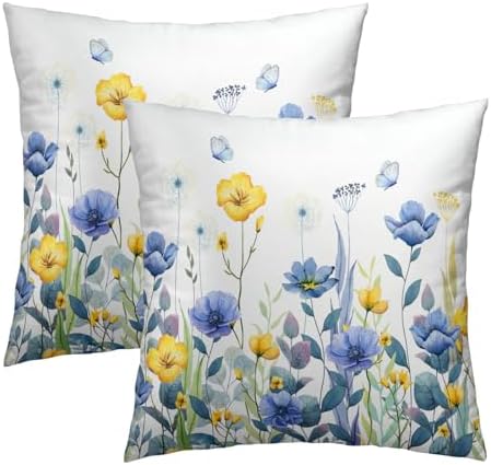 Imiss Blue Yellow Floral Throw Pillow Cover Set of 2, 20x20 Inch Poppy