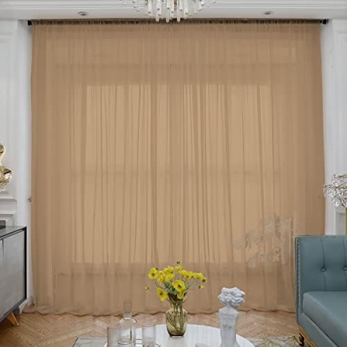 Brown Sheer Curtains 72 Inches Long 2 Panels,Rod Pocket Voile Semi