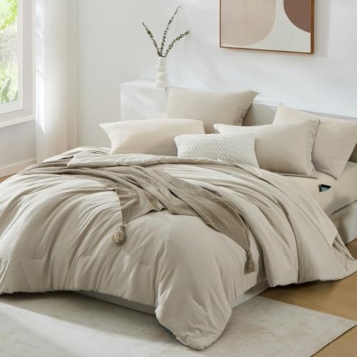 Queen Comforter Set-7 Pieces Soft Prewashed Bed in a Bag Queen Bedding
