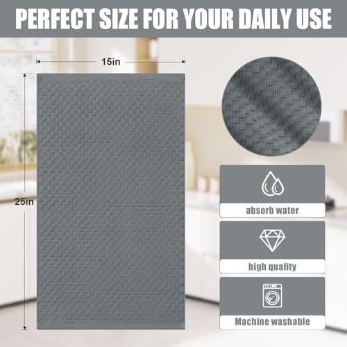 Homaxy 100% Cotton Terry Kitchen Towels(15" x 25", 6 Pack),Dark Grey