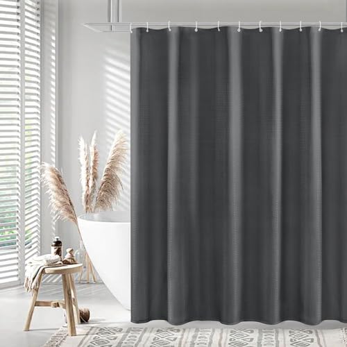 BBiggood Charcoal Grey Shower Curtain, Waffle Weave Shower Curtain for