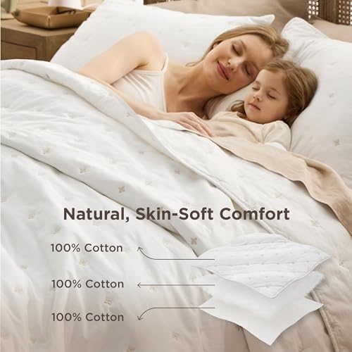 Bedsure PureWoven 100% Cotton Quilt Set Queen Size, Embroidery, White