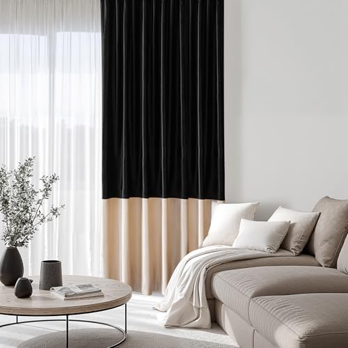 Luxury Black Beige Velvet Blackout Curtains 120 inches for Living Room
