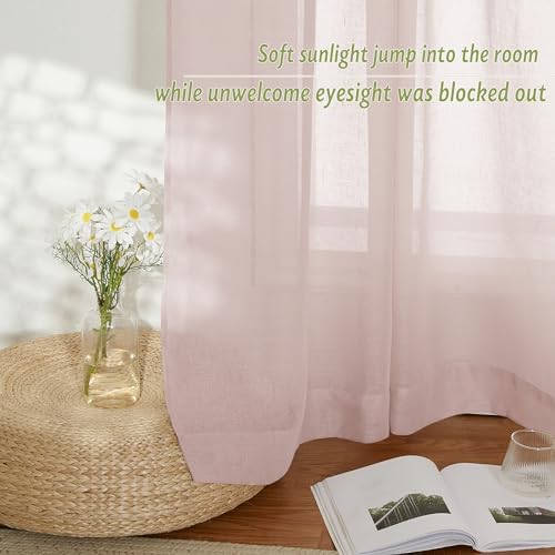 PONY DANCE Linen Textured Sheer Curtains, 52W x 96L, Dusty Blush, 2