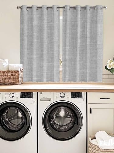 Grey Farmhouse Window Curtains 63 Inch Length, Vintage Country