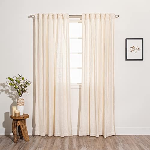 100% Cotton Weave Texture Curtains Set of 2, 52”Wx96”L, Ivory, Back