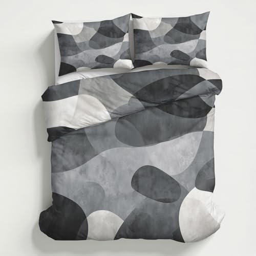 Grey Geometric Duvet Cover Queen, Modern Abstract Bedding Set 3 Piece