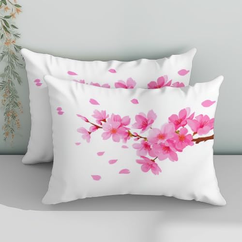 King Duvet Cover Set Soft Microfiber Plant Cherry Blossoms White