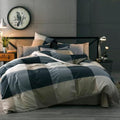 mixinni Queen Size Checkered Duvet Cover Set - 3 Piece Grey Geometric