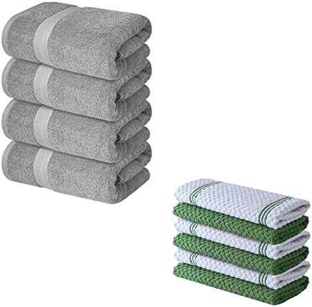 Infinitee Xclusives Pack of 4 Grey Bath Towels + Pack of 6 Kitchen