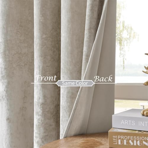 SMILETIME Ivory White Crushed Velvet Curtains 104x108 inch Grommet - 1