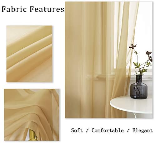 DUALIFE Tan Beige Sheer Curtains with Grommet,Look Semi Natural Taupe