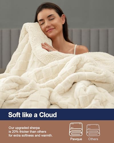 Pawque Soft Sherpa Fleece Cream White Throw Blanket King Size for