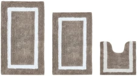 Cotton Tufted Beige White Bathroom Rugs Sets 3 Piece