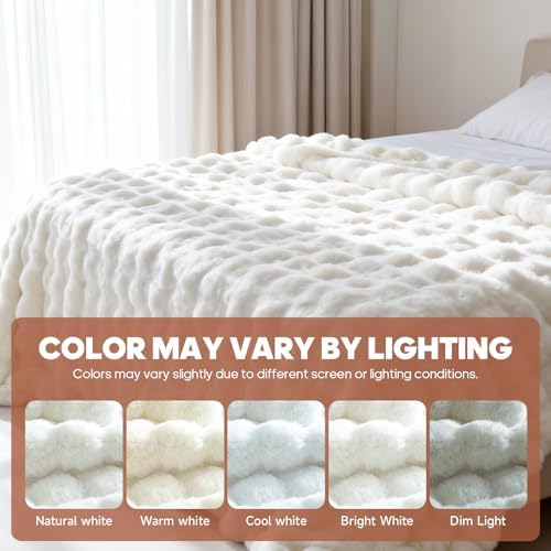 Ultra-Soft Fuzzy Faux Fur Throw Blanket,ICreamy White,50x60 in