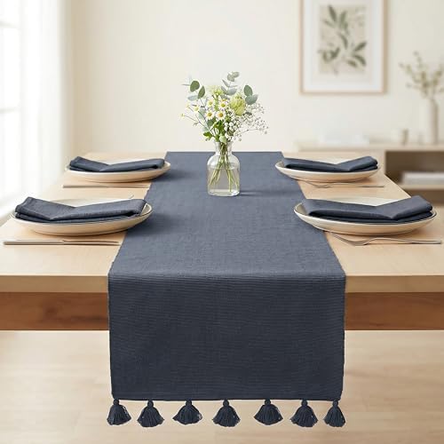 PurpleEssences Solid Ribbed Table Runner, 13x72 in - Mineral Gray