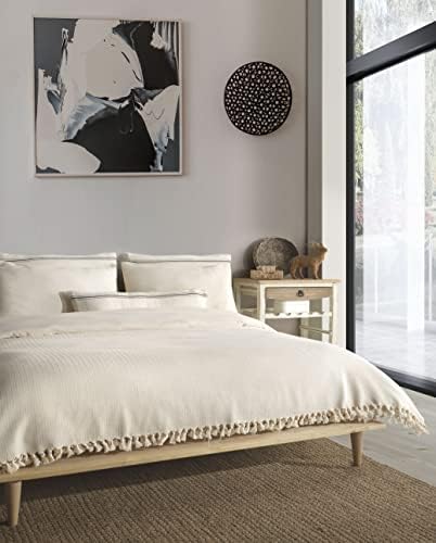 Handmade Undyed Natural Pure Cotton King Herringbone Blanket Coverlet