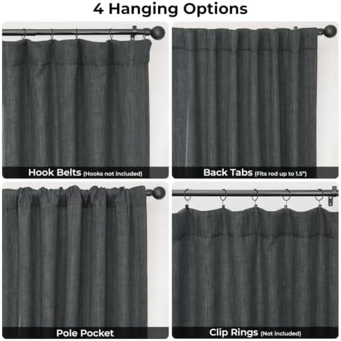 Faux Linen Curtains for Living Room (1 Panel) - 50W X 120L, Dark